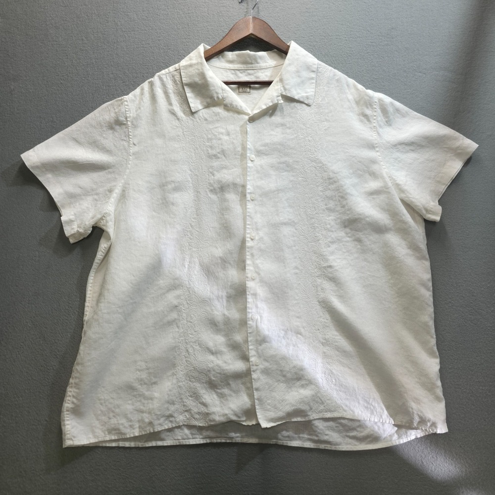 Merona Men's 100% Linen White Short Sleeve Button Up Shirt Size 2XL